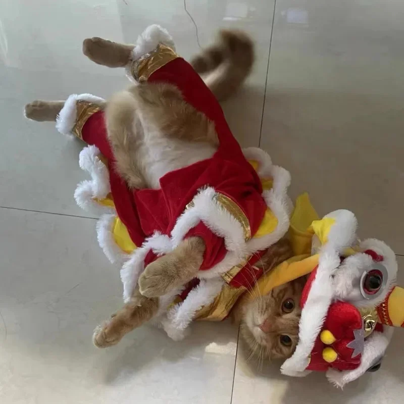 Costume Lion Dance Dog And Cat Spring Festival Dog Costume Chinese New Year Role Play Puppy Pet Chihuahua Puppy Costume