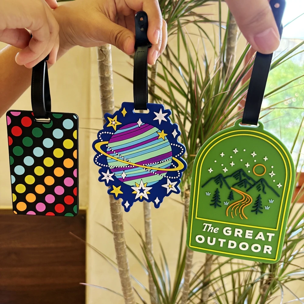 1/3PCS Cute Silicone Luggage Tag Creative Planet Mountain Polka Dot Pattern Suitcase ID Address Holder Waterproof Baggage Label