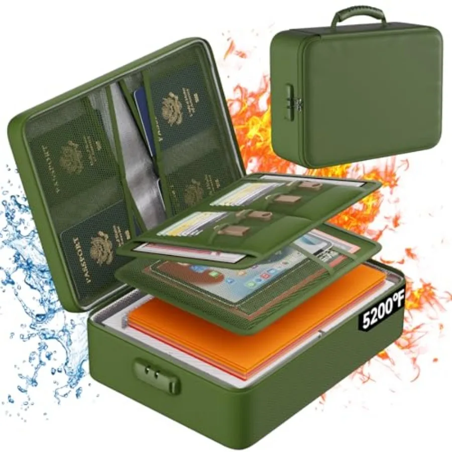 

5200 ° Органайзер для документов F с замком, улучшенный, термоизолированный, огнестойкий и водонепроницаемый, 8-слойный, портативный, для дома и путешествий