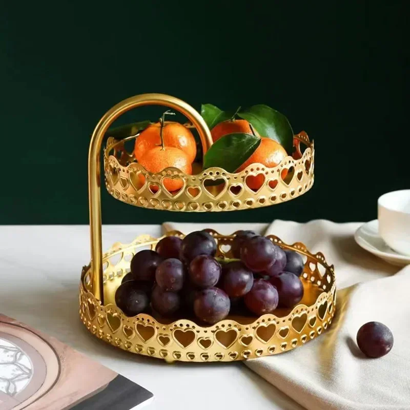 

Nordic Wrought Iron Double Layer Fruit Plate Pastry Tray Organizer Candy Plate Living Room Front Desk Home Decoration