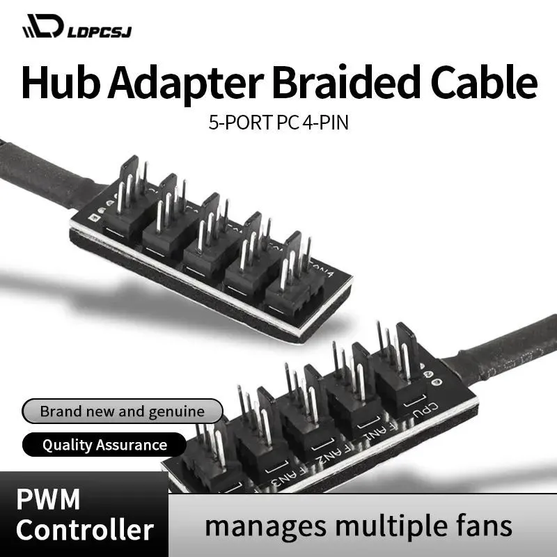 LDPCSJ 5-Way 4-Pin PWM PC Fan Hub Splitter 1-to-5 Extension Cable for Motherboard Case Internal 4Pin/3Pin Fan Power Supply
