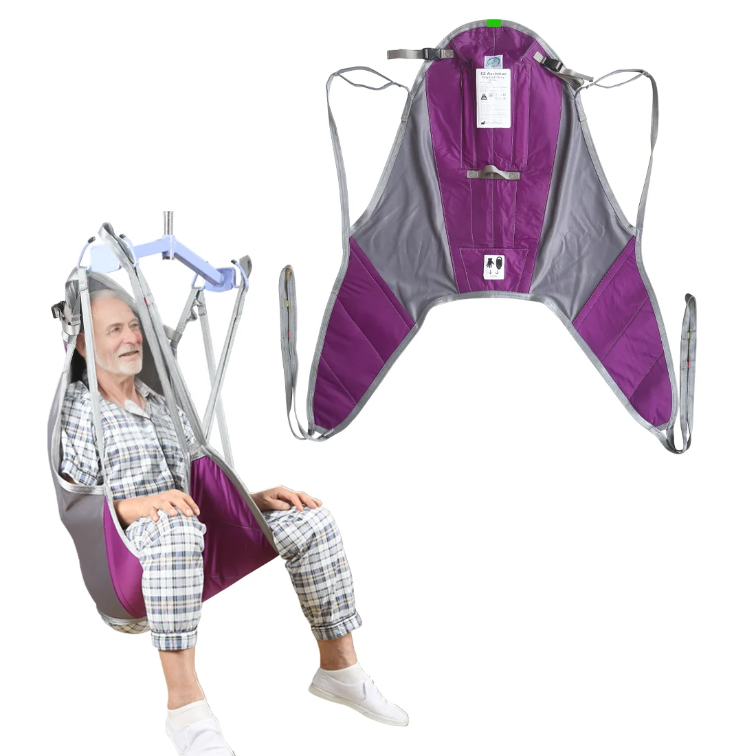 Ehucon Patient Lift Sling Divided Leg Sling with High Back Transfer Hoist Hoyer Sling for and Positioning Transfer SWL 500lbs