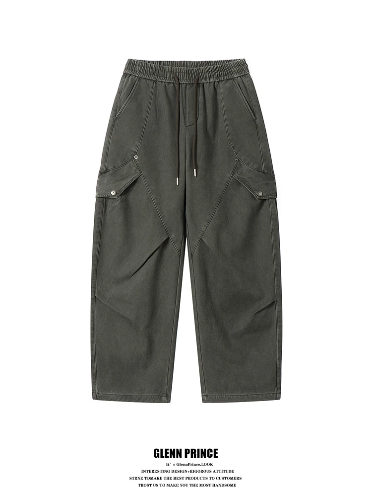 

Мужские брюки в американском уличном стиле с деконструированным дизайном, эффектом потертости, модель 2026 года, новый функциональный стиль, рабочая одежда, хлопковые повседневные брюки