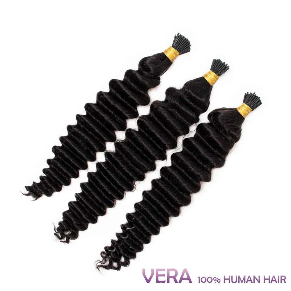 Microlink Deep Wave I Tip Human Hair Extension Pre Bonded Curly Brazilian Remy Hair Micro Stick I Tip Human Hair Natural Black