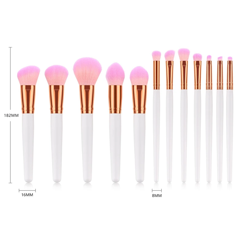 Set di pennelli per trucco premium per fard da 12 pezzi con manico in oro bianco - Strumenti cosmetici a guazzo per un'applicazione perfetta