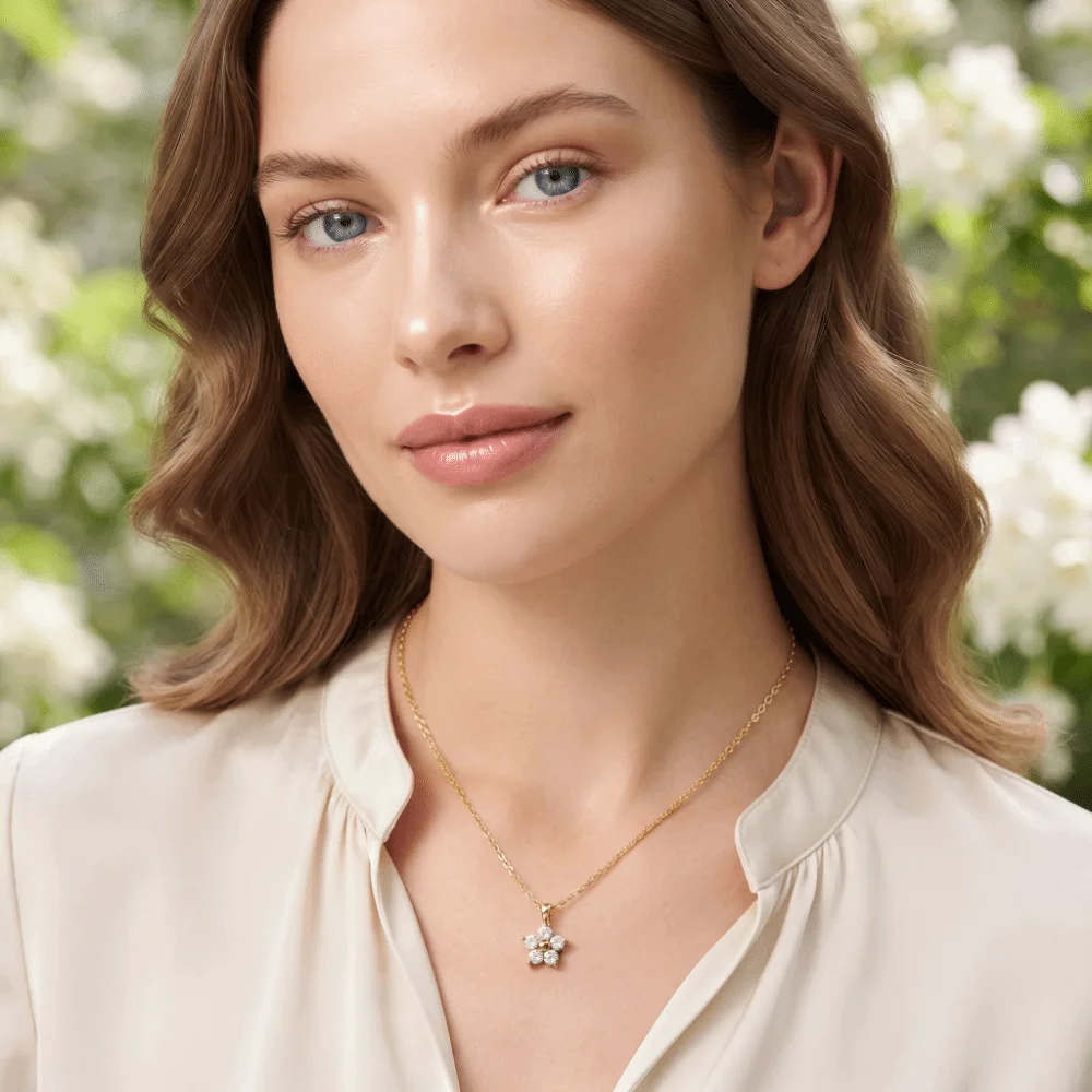 Hypoallergenic Blossom Pendant Necklace 18K Gold Plated Tarnish Resistant CZ Pendant Necklace Multicolour Cubic Zirconia