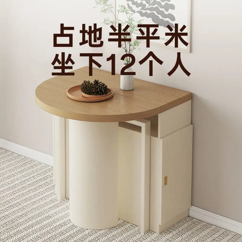 

Retractable dining table household folding semicircular table dining table dining table and chair combination modern simplicity