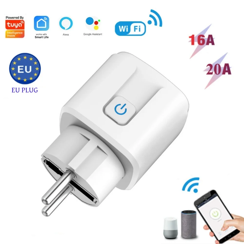 Tuya Smart Plug Socket 16A/20A Smart Home Outlet Socket EU Plug 4200W with Power Monitor Function Support Alexa Alice Hey Google