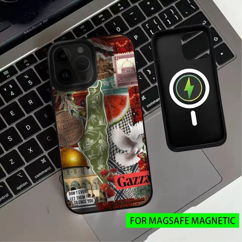 حافظة هاتف فنية P-Palestine-es-F-Flag لهاتف iPhone17,16,15,14,13,12,11 Plus، Pro Max Magnetic للشحن اللاسلكي Magsafe