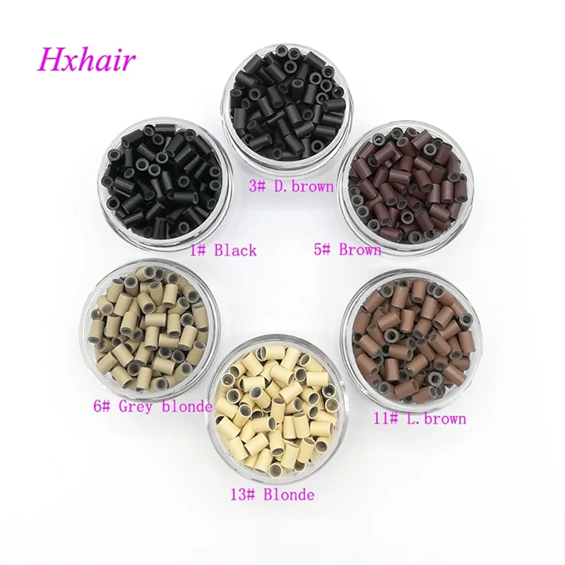 1000pcs 4.0mm With Silicone Copper Links Tube Rings Beads extension hair tools