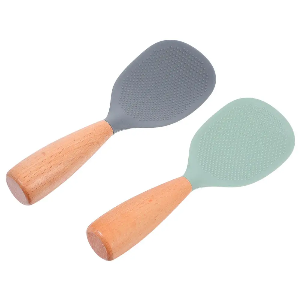 2Pcs Silicone Rice Spoon Heat Resistant Nonstick Self Standing Kitchen Paddle Ergonomic Rice Scooper Silicone Spoons for Cooking