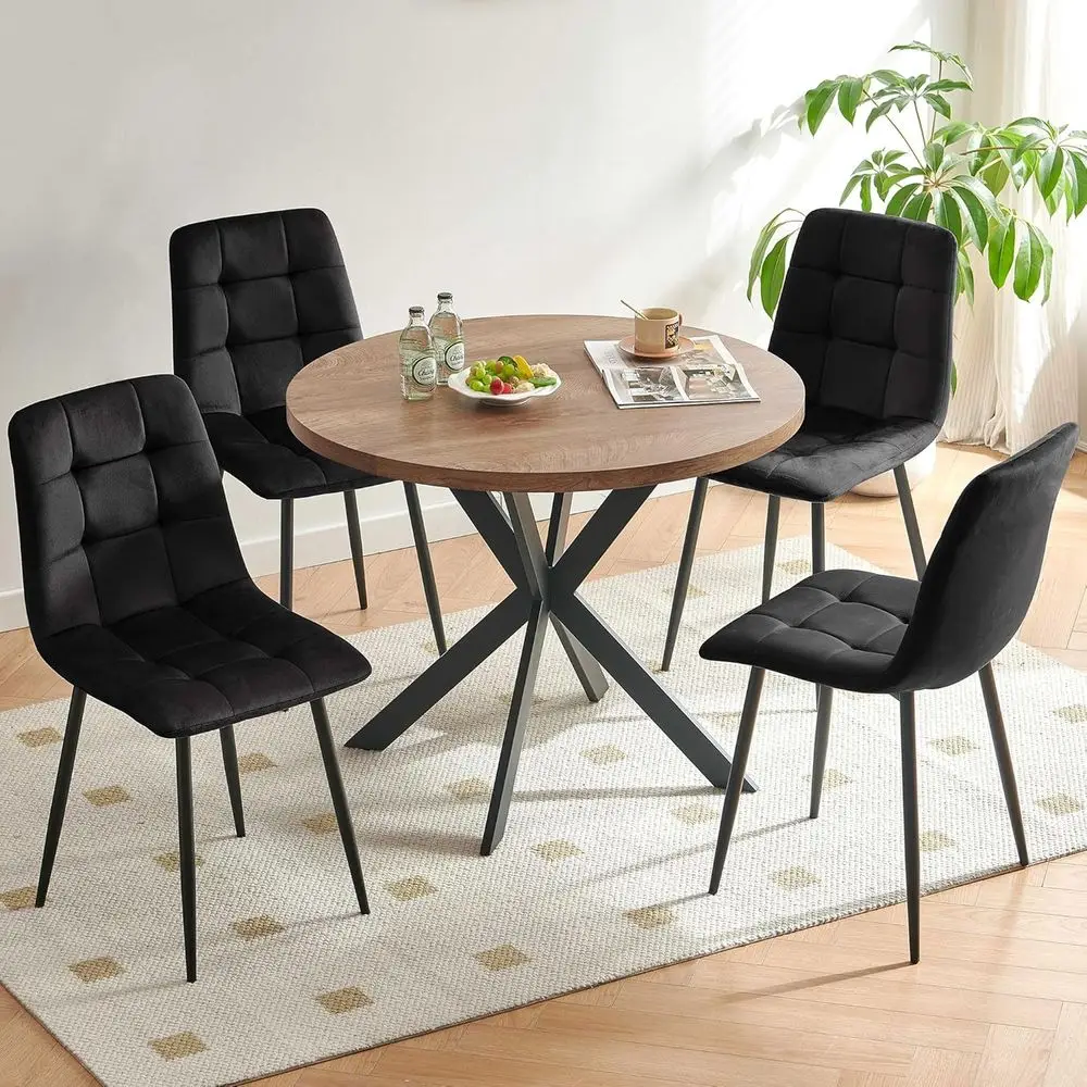 

Традиционный коричневый обеденный стол на 37 персон с 4 черными бархатными стульями для кухни или столовой