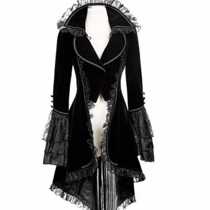 Women's Gothic Jacket Bandage Farlace Jacket Women's Winter Long Sleeve Jacket Vintage Punk Clip