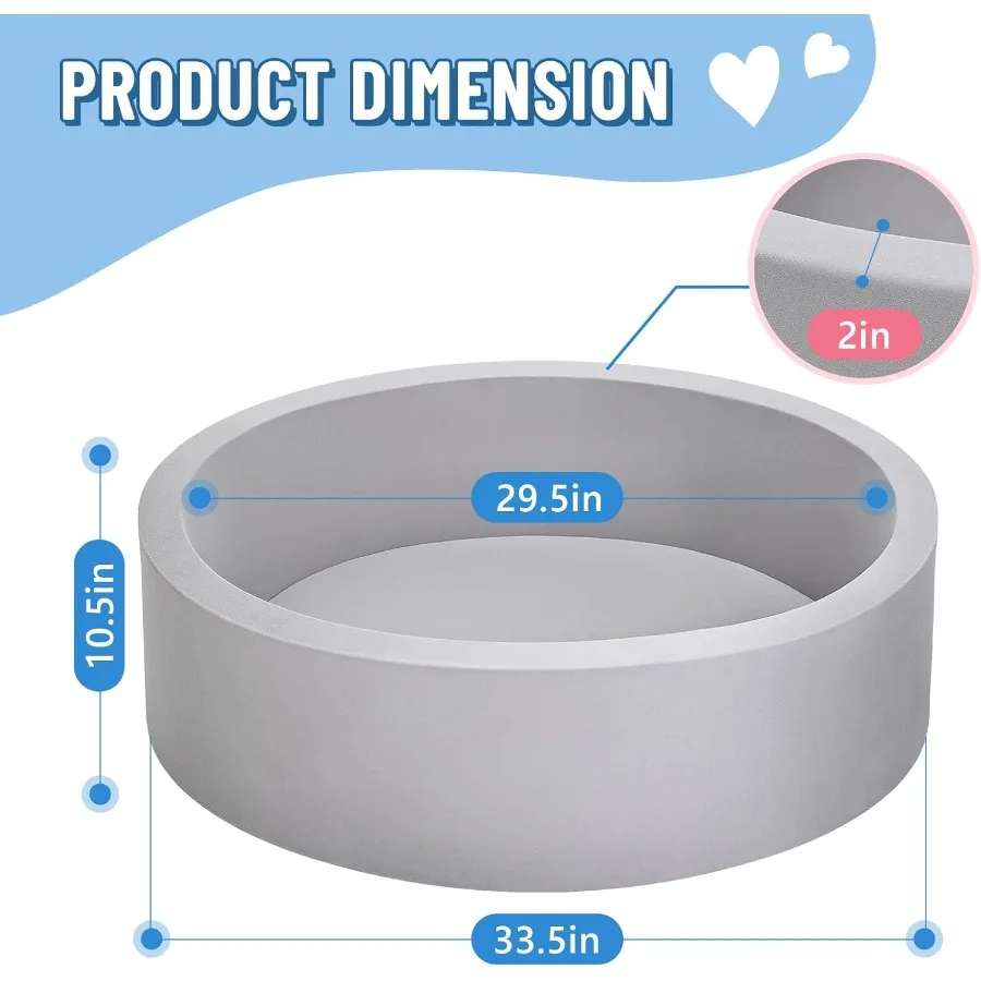 Poço de bola de espuma para crianças, grande poço de bola para bebês com esponja de memória macia, cercadinho interno e externo para bebês, piscina de bolinhas gi