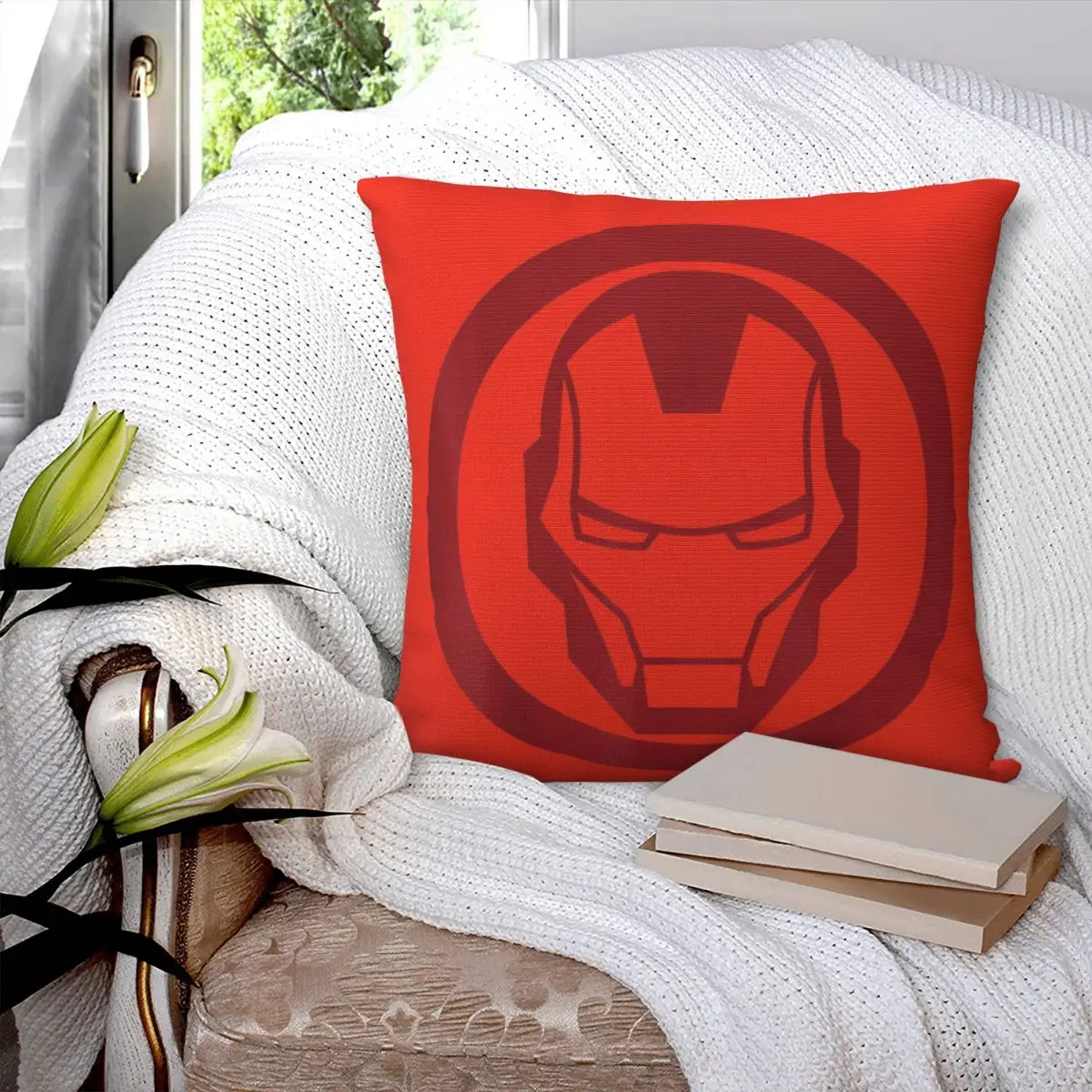 Taie d'oreiller carrée Iron Man avec emblème de visage tombant rouge, housse de coussin moderne, taies d'oreiller pour chaise, canapé, décoration de la maison