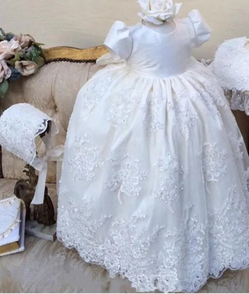 

Baby Girls Flower Dresses Christening Gowns Newborn Babies Baptism Clothes Princess Tutu Birthday Party Wedding White