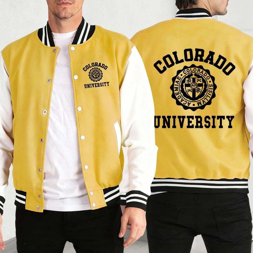 

Мужские теплые куртки с принтом Колорадоского университета, бейсбольный трикотаж в стиле ретро, спортивная мужская одежда на пуговицах, уличная мода, осень