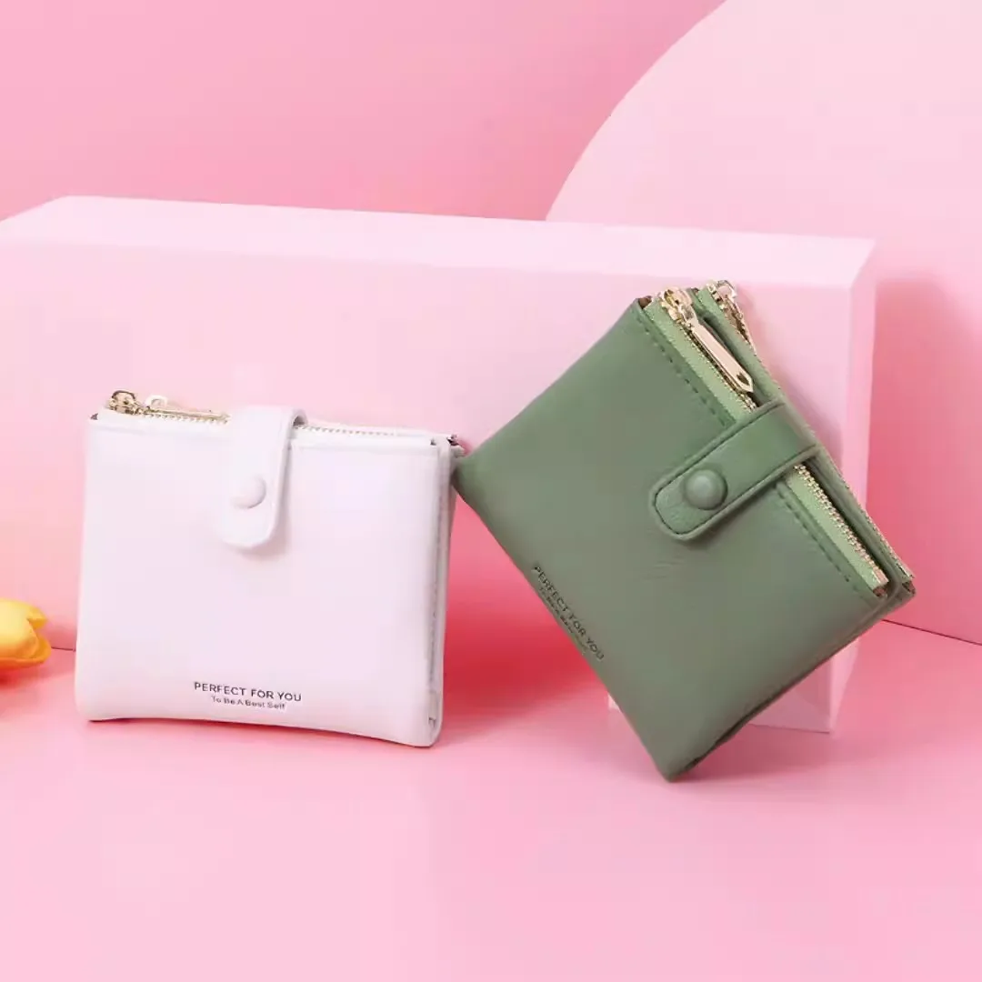 

Dual Zipper Women Card Purses Korean Style Ladies Short Wallets Women Bifold Coin Purses