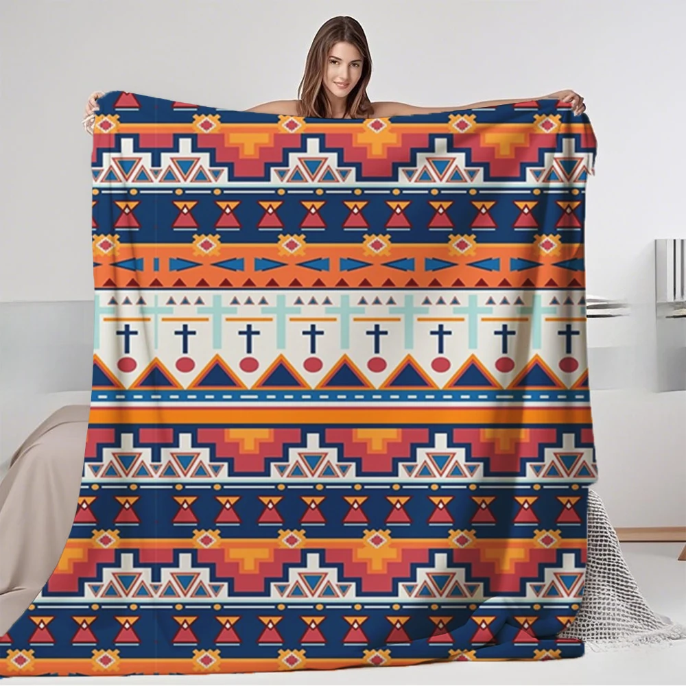 

Farmhouse Rustic Comfort Flannel Cozy Blanket Beautiful Tribal Ethnic Patterns Weighted Blanket Travel Blanket With Eco-friendly