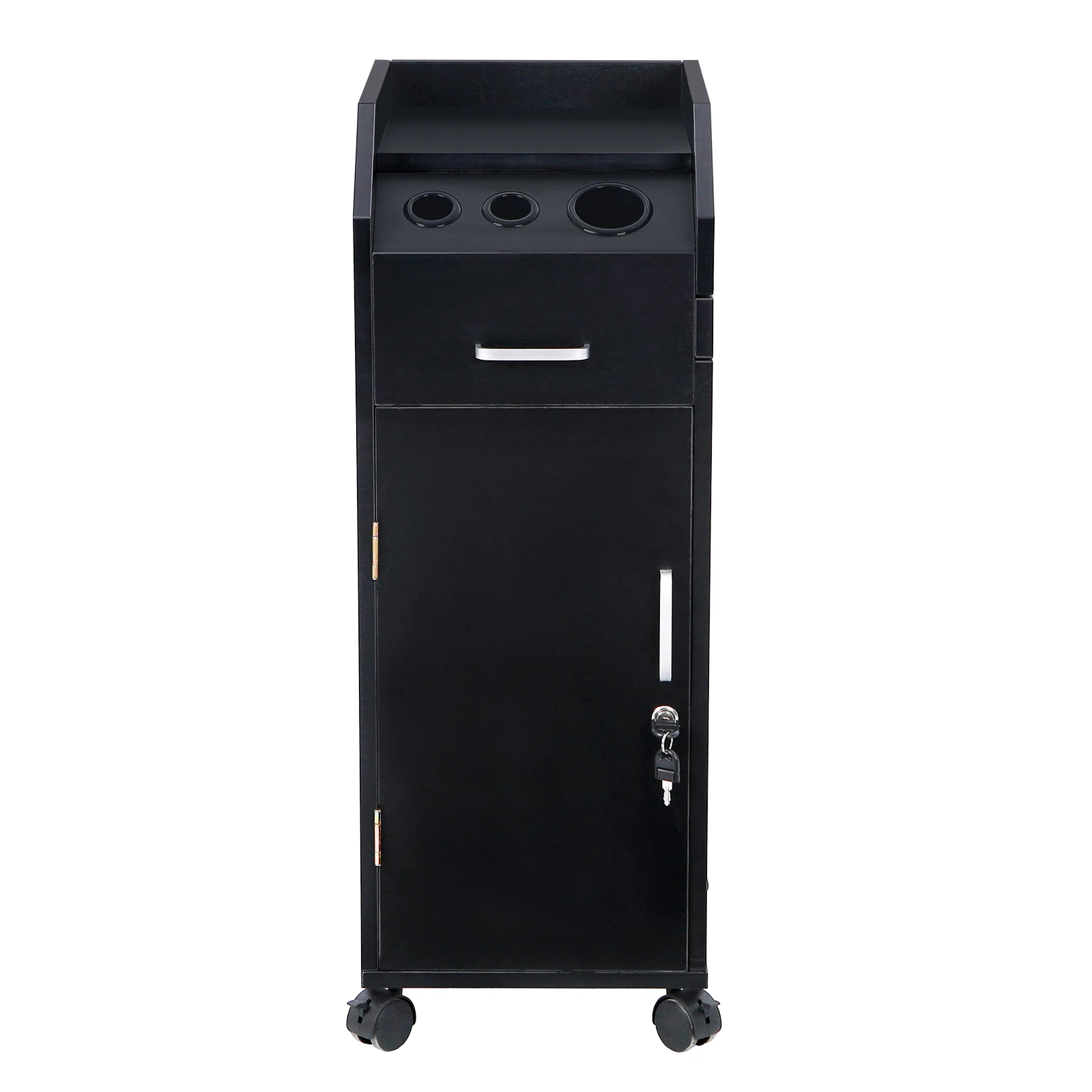 

Hair Salon Storage Cart with Wheels 3 Hair Dryer Holders 4 Drawers Lock 2 Keys, Hairdressing Tools Station Mobile
