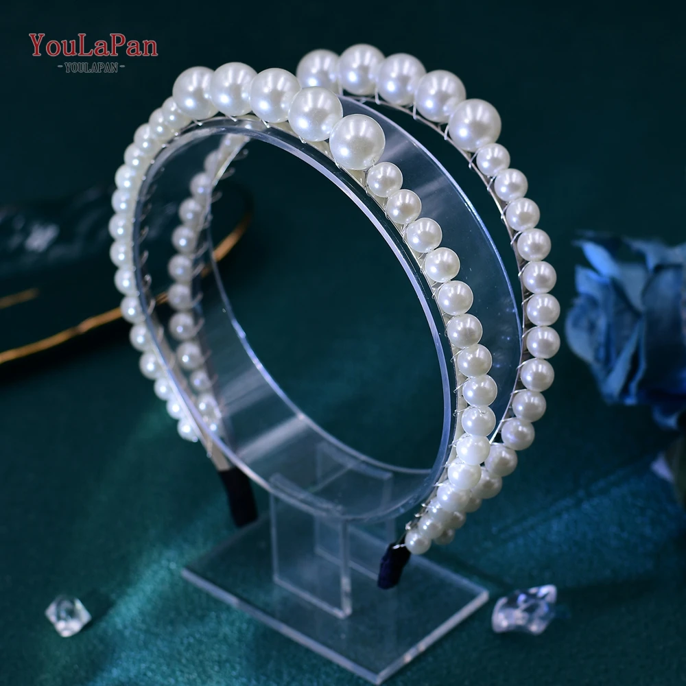 YouLaPan Double-layer White Color Pearl Hair Band Accessories Handmade Beaded Wedding Bride Headpieces Women Headwear HP659