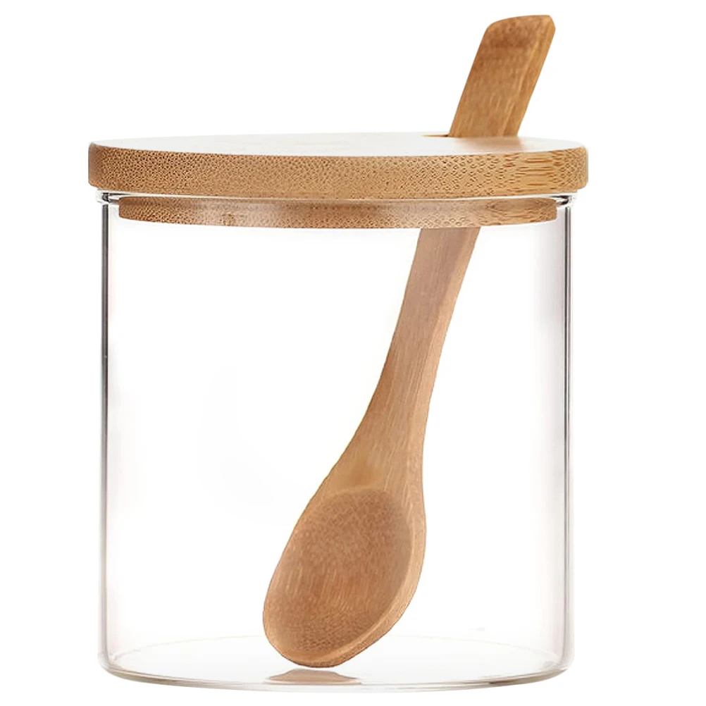 

2 Sets Glass Salt Sugar Containers with Spoon Sealed Spice Storage Holder Lid Kitchen Supplies Anti Damp Spice Jars