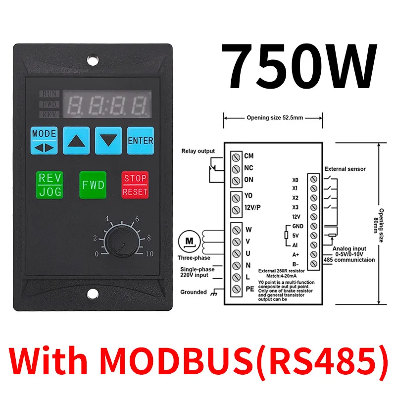 Frequentieomvormer Elektrische omvormer 1500W RS485 Voeg motordriver toe 0,75KW 1,5KW MCU Eenfasige ingang 220V 3-fasige uitgang 0,4KW
