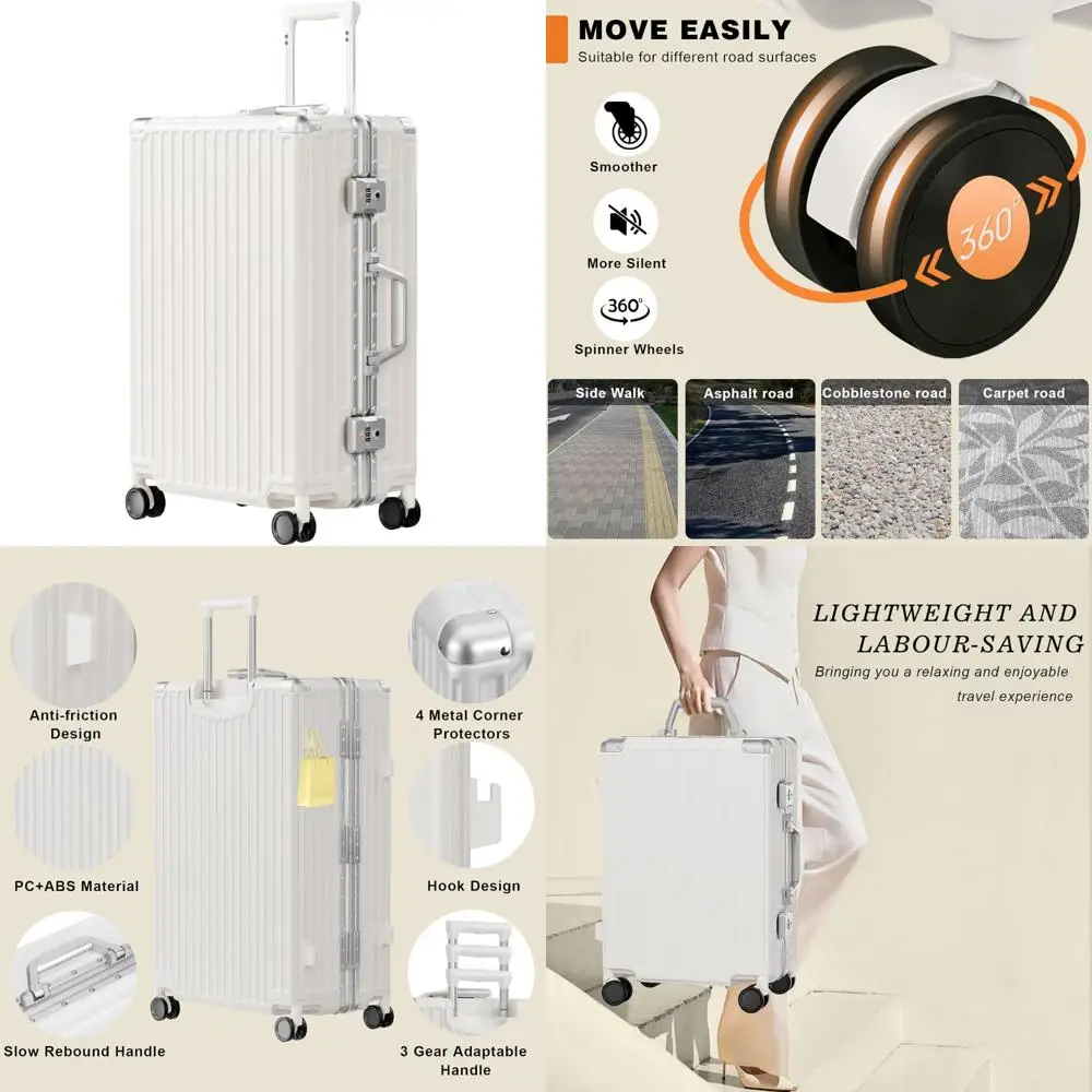 

24-дюймовый замок TSA с алюминиевой рамой без молнии, двойной спиннер для багажа, чемодан из ПК + АБС-пластика с твердым корпусом - безопасный дорожный компаньон