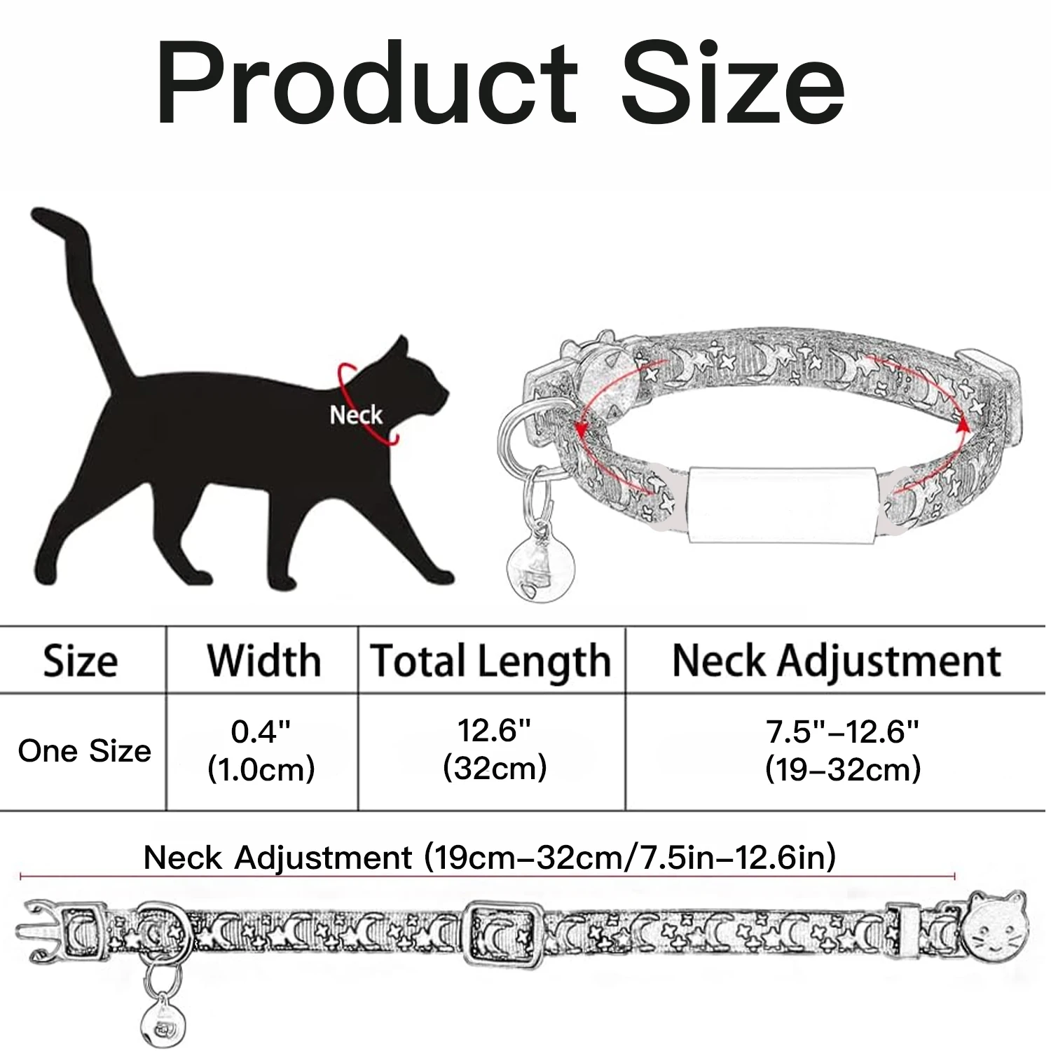 Customized Cute Glow Cat Collar Free Engraved Puppy Kitten Anti-lost Pet ID Nameplate Necklace With Bell & Moon Ornament image 4