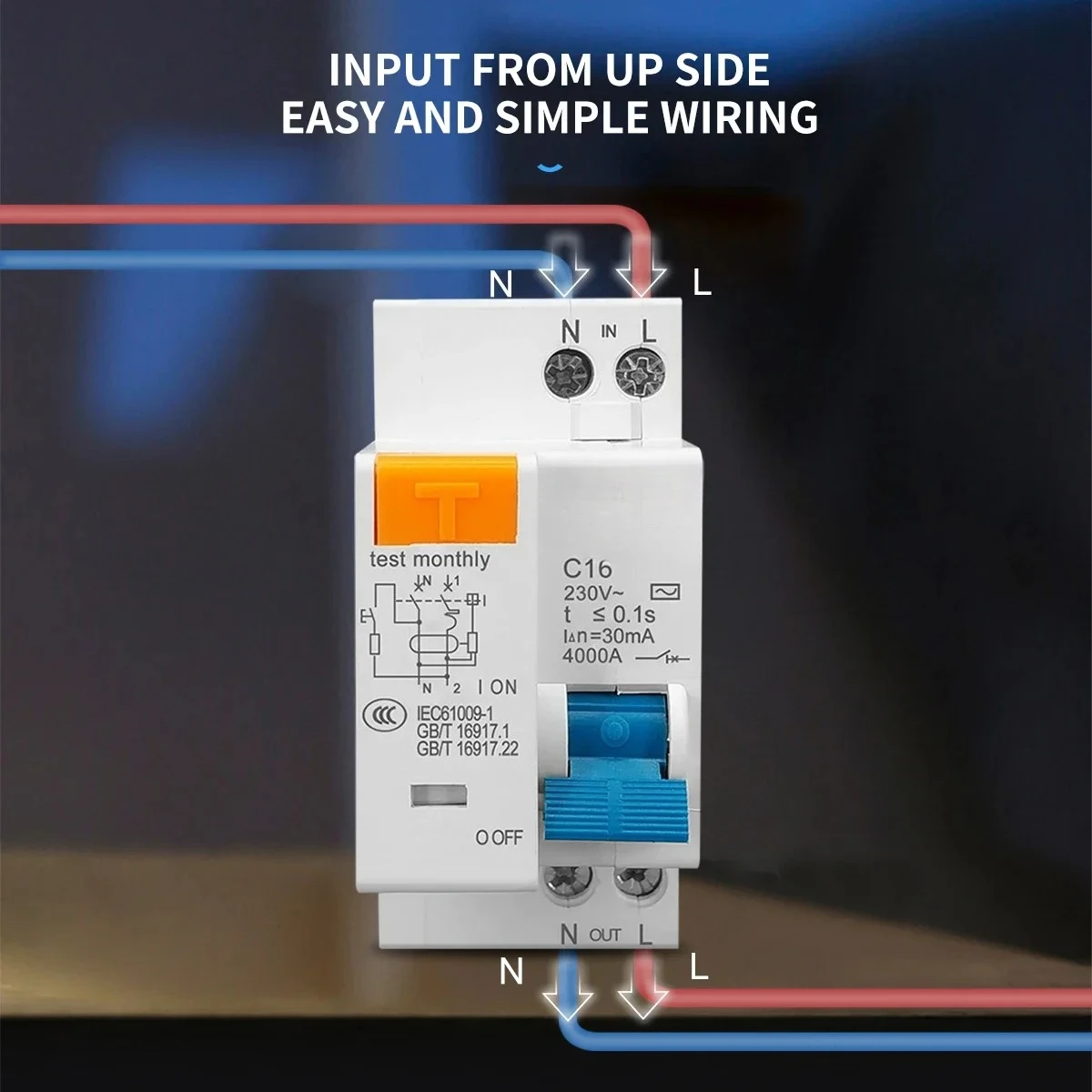 قاطع الدائرة المتبقية 230 فولت 1P+N مع حماية من التسرب الحالي الزائد والقصير RCBO MCB