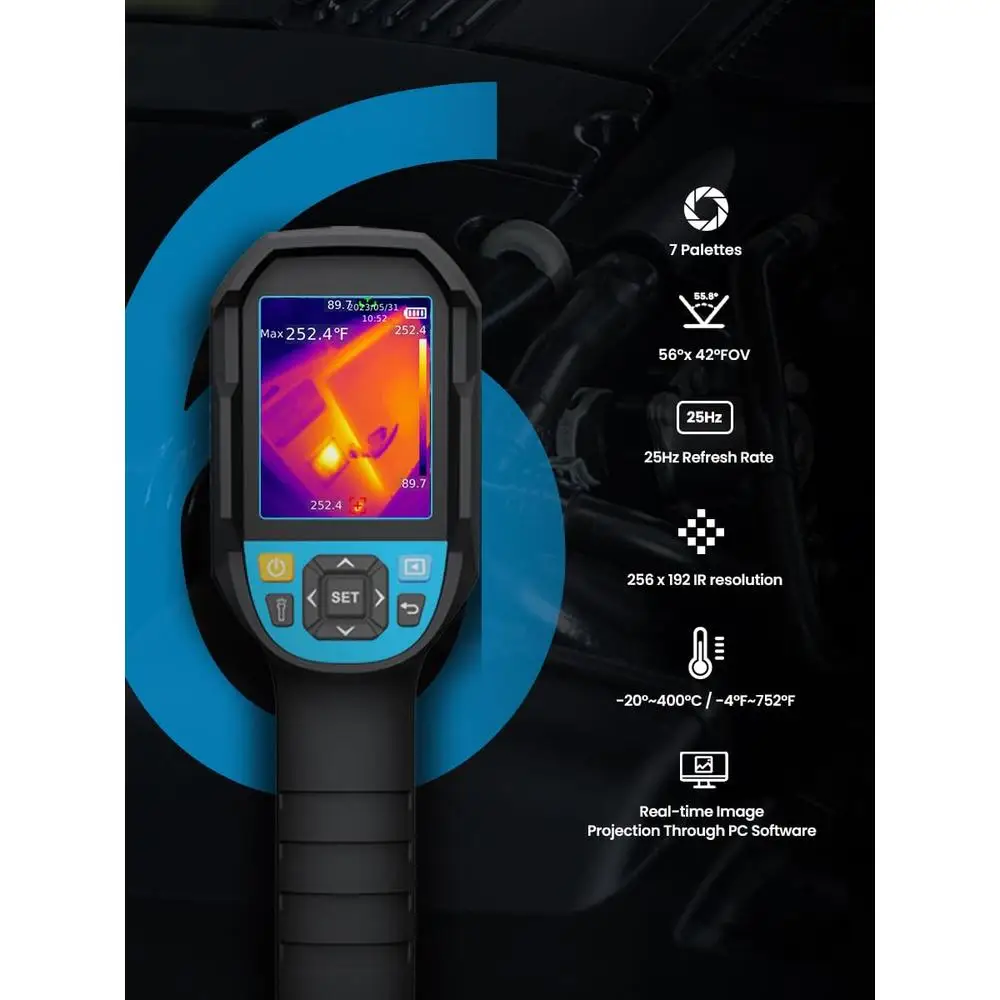 Handheld Thermal Imaging Camera with 256x192 IR Resolution Pro/Home Use Infrared 7 Color Palettes 16GB Memory Card Lightweight
