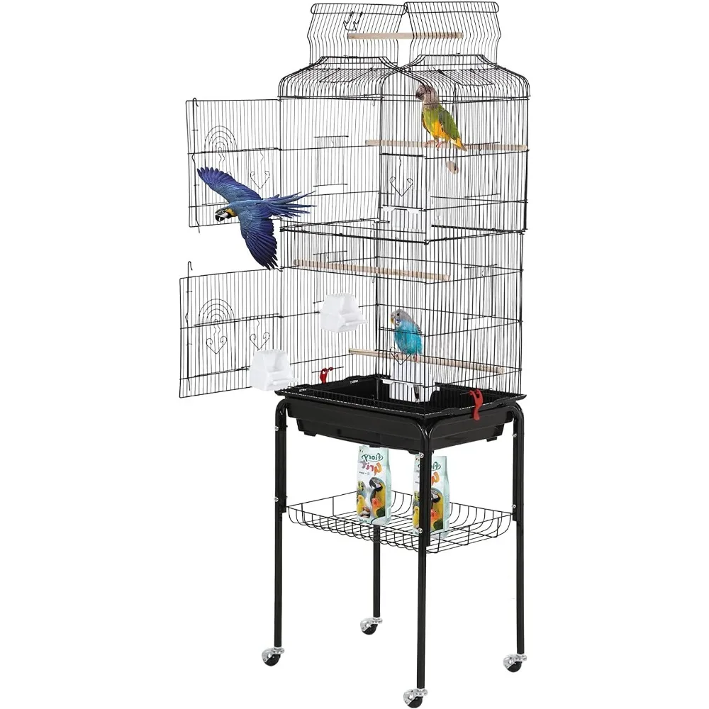 64 inch Wrought Iron Bird Cage for Parakeets Medium Small Parrots Parakeet Cage with Detachable Rolling Stand