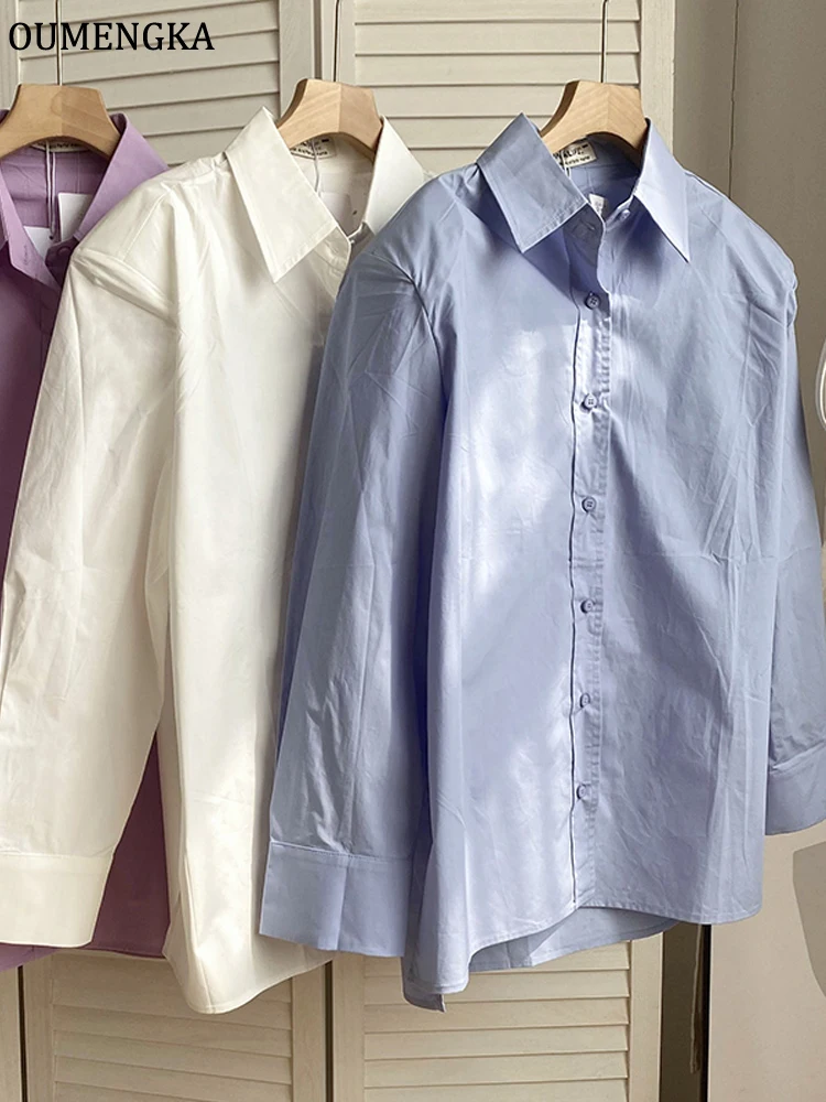 

Minimalist Loose White Shirts for Women Turn-Down Collar Back Letters Print Female Shirts Tops Spring Summer Oversize Blouses