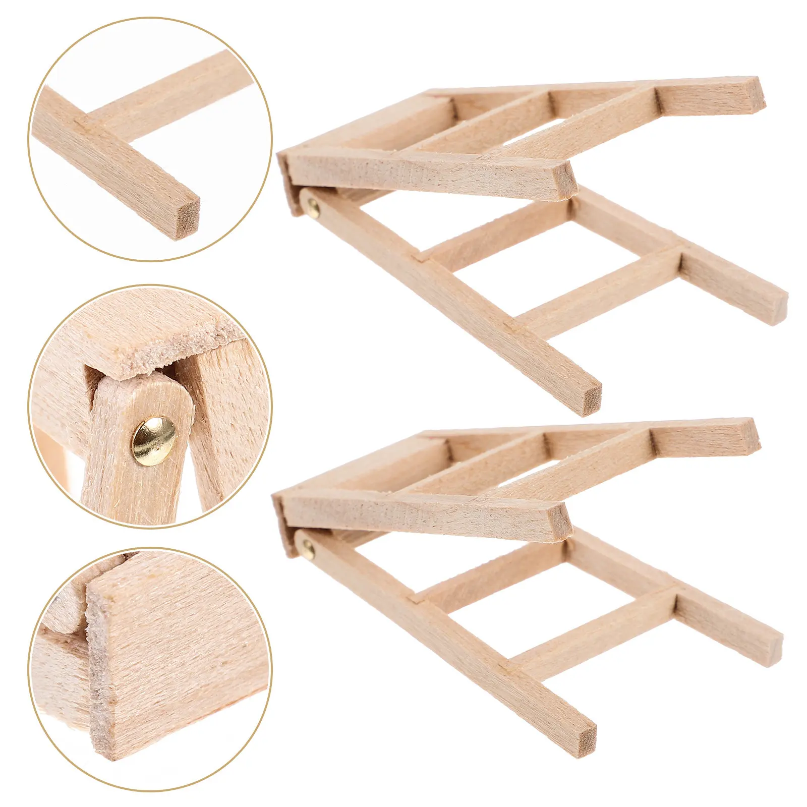 

2Pcs Wooden Miniature Ladder Tiny House Mini Folding Ladder Miniature Scene Decoration 1:12 Scale Garden Ornament Furniture