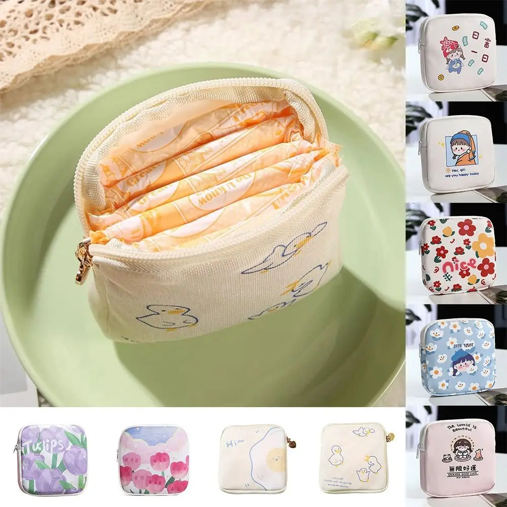 Multicolor Sanitary Napkins Storage Bag Cartoon Pattern Multipurpose Coin Purse Large Capacity Travel Organizers Mini Bag Girl