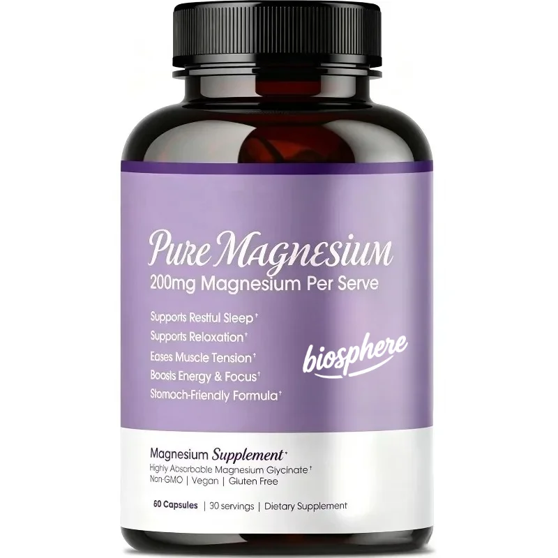 

Pure magnesium glycinate supplement - high absorption chelated magnesium energy, bone health -200mg per serving, 60 capsules