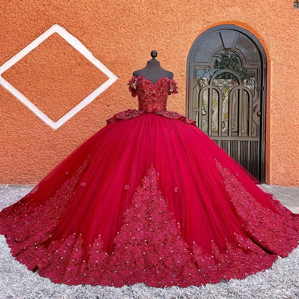 Dress Ball Gown Applique Crystal Luxury  Gown Off Shoulder Sweetheart 3D Flower Girl' Modern Style Exquisite Formal High quality