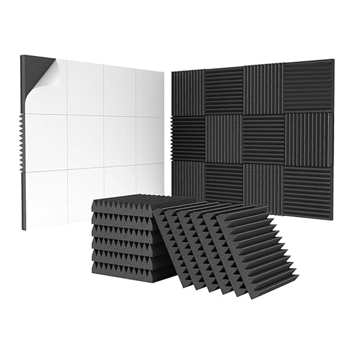 24Pack 2X12X12Inch Self-Adhesive Acoustic Foam Panels, Pyramid Designed Sound Pannels for Home and Studio