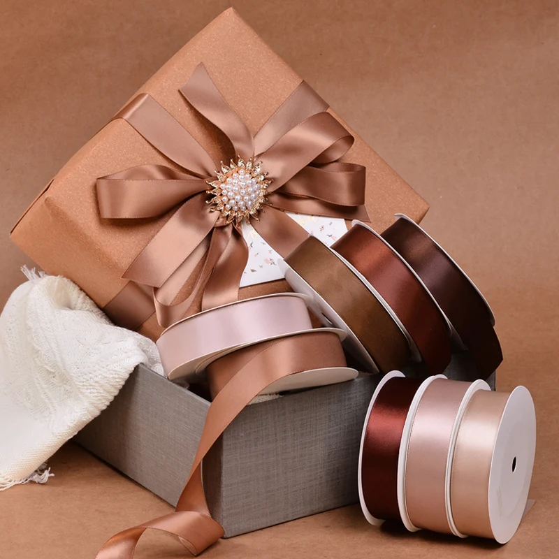 YAMA 25 28 32 38 mm 100yards/lot Double Face Satin Ribbon  Brown for Party Wedding Decoration Handmade Rose Flowers Gifts