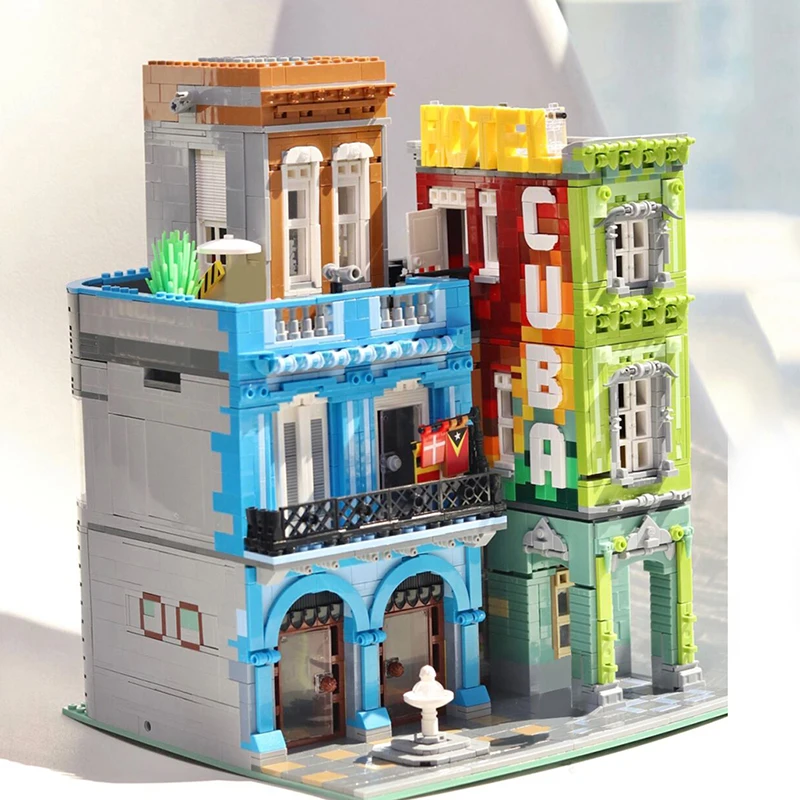 Creative Cuba Hotel Church Architecture Model Building Blocks Street View Havana Cafe Shop Micro Bricks Emporium Toys Kids Gifts