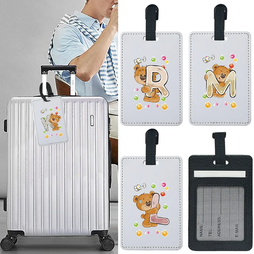 

Pu Creative Suitcase Labels Multi-Functional Passport Holder Retro-Chic Luggage Tag Travel Accessories Unisex Bear Pattern