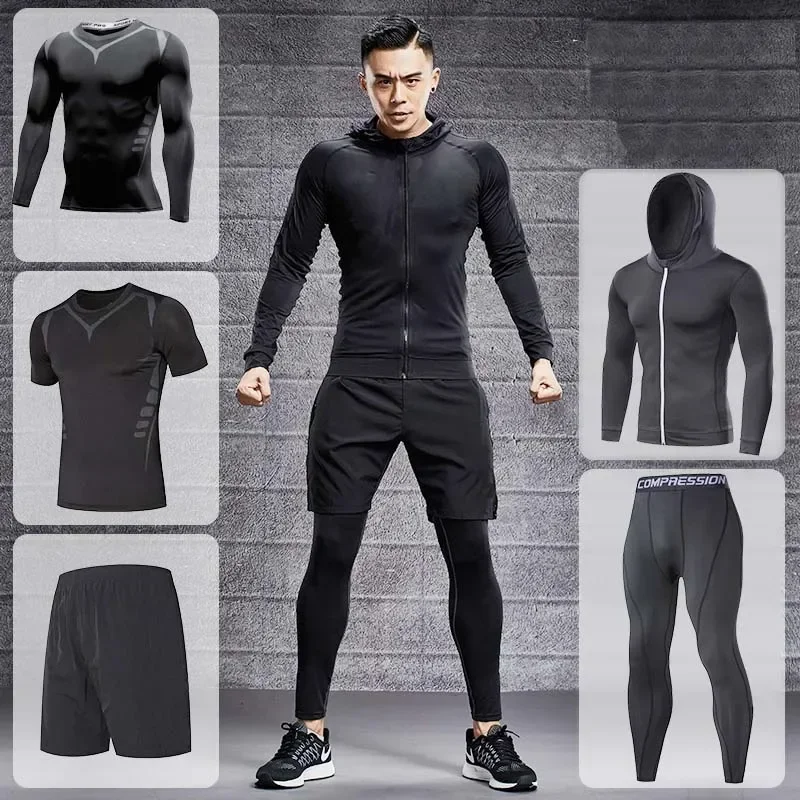 Men\'s Running Tracksuit Training Fitness Sportswear Set Compression Leggings Sport Clothes Gym Tight Sweatpants Rash Guard Lycra