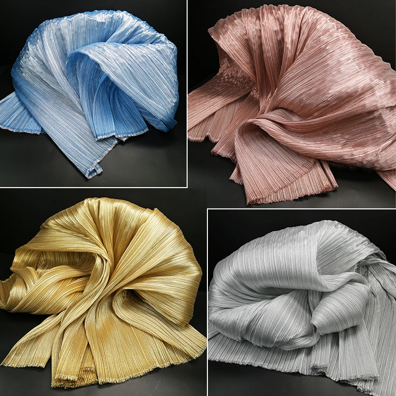 Metallic Pearlescent Miyake Pleated Fabric for Wedding Styling Stage Decoration Dress Fashion Designer DIY Material