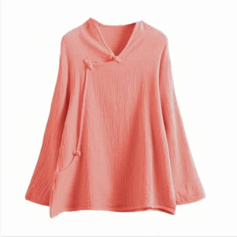 2026 Autumn long sleeve Vintage women blouse Fashion Chinese style loose casual cotton linen shirts tops camisas female clothing