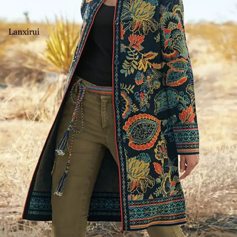 New Women's Coat Vintage Printed Fashion Long  woman winter coats and jackets