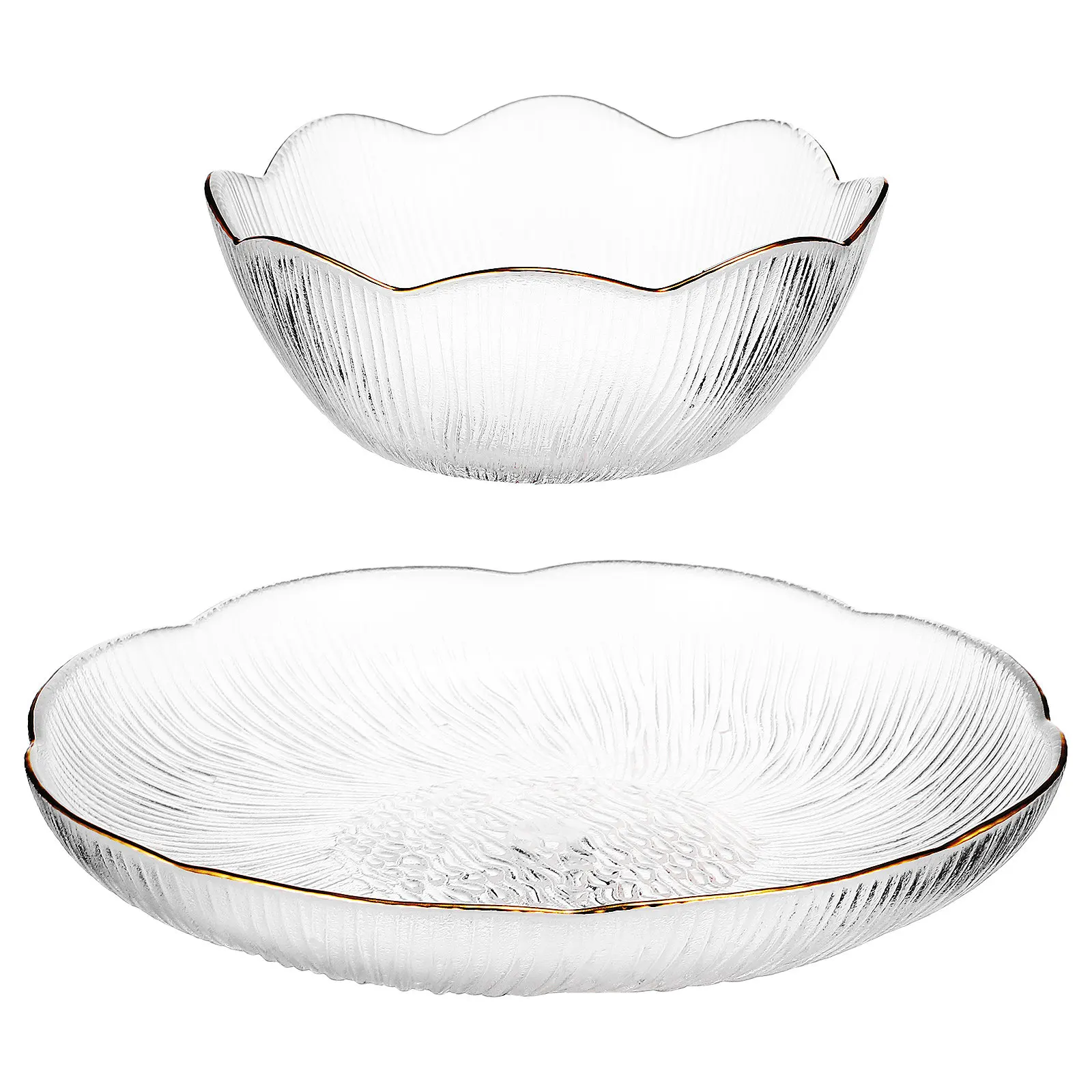 

Clear Glass Bowl and Dish Set with Edge Ideal for Snacks Bread Vegetables Decorative Home Gift High Grade Tableware