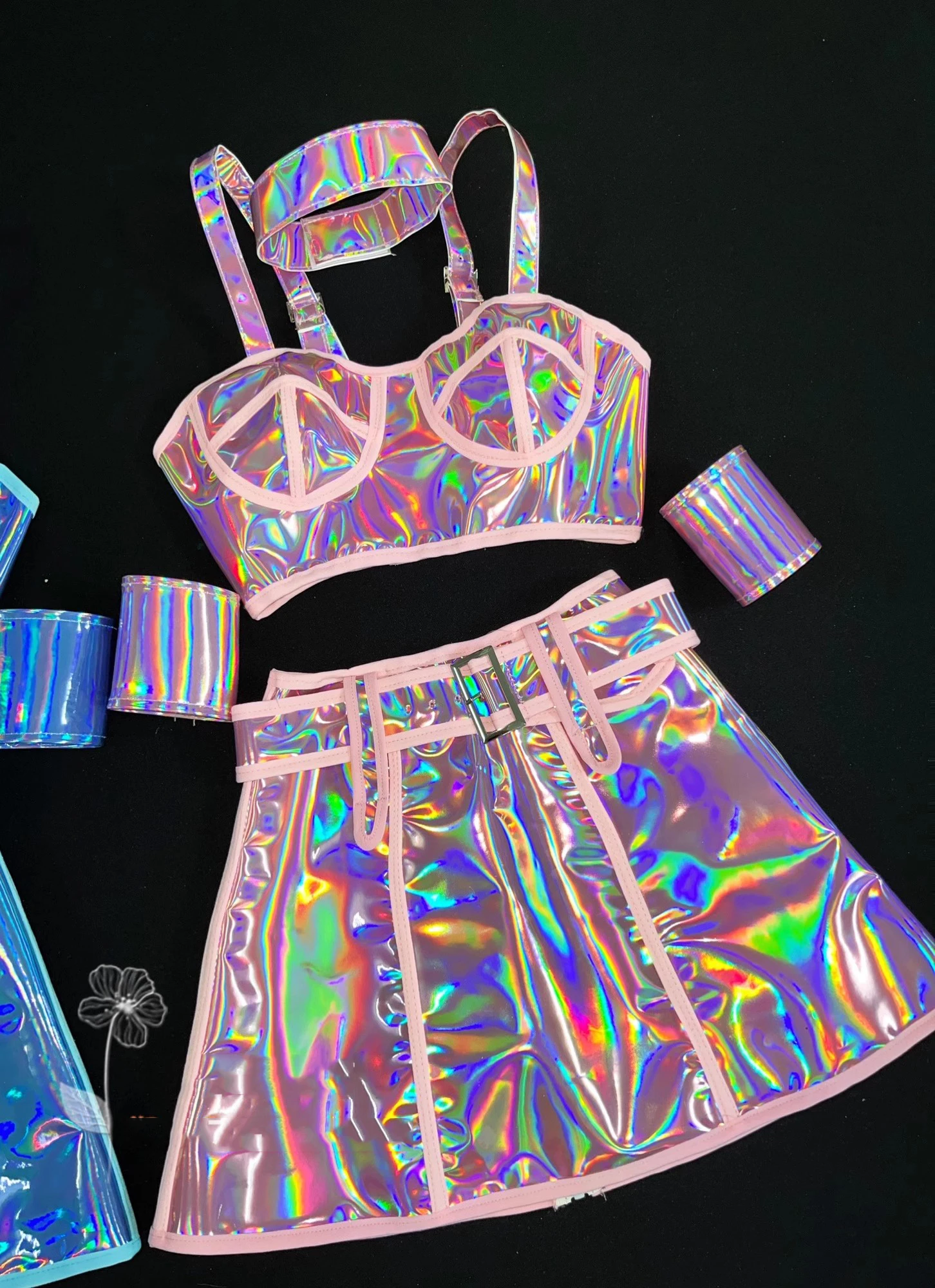 Costume de danse jazz multicolore pour femme, tenue de scène Kpop, tenue de séparés euse en boîte de nuit, tenue de spectacle de traînée, vêtements de fête, laser, tricot