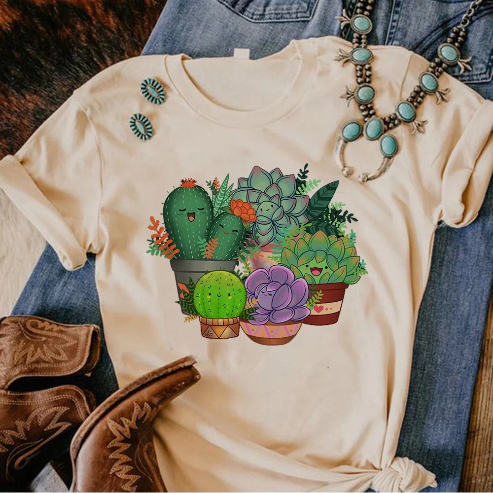 Cactus Graphic Printed Women's T-shirt Fashion Aesthetic Summer Streetwear Harajuku Personality Retro Gothic Top Women Clothing