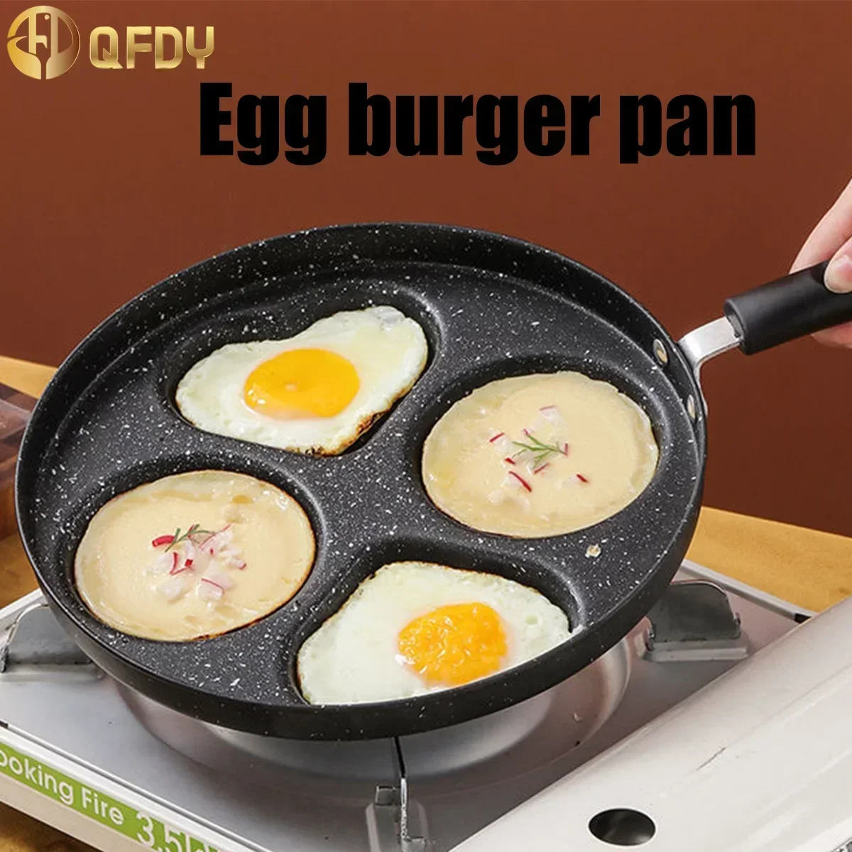 

Thickened Omelet Pan Breakfast Maker 4-hole Frying Pot No Oil-smoke Non-stick Egg Pancake Steak Pan Cooking Egg Ham Pans