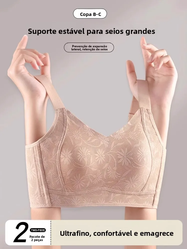 Sutiã Ajustável de Cobertura Total Feminino Invisível Fino Tamanho Grande Antiflacidez Redutor de Seios Laterais com Alça Fix...